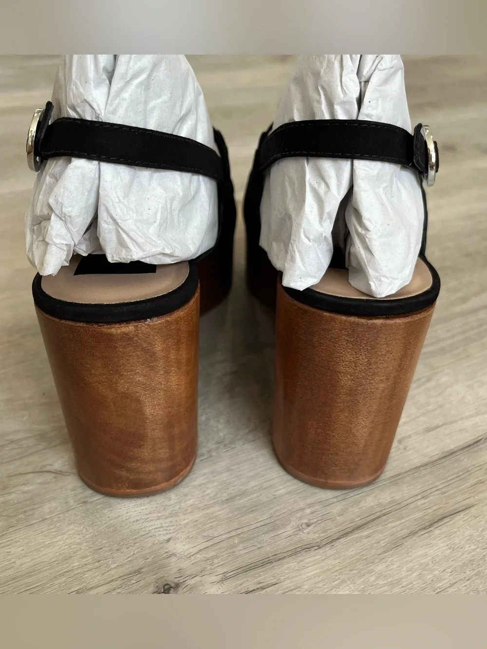 Dolce Vita Dilion Wedge Sandals Shoe Black Nubuck Women 9 NIB Platform Heel Wood